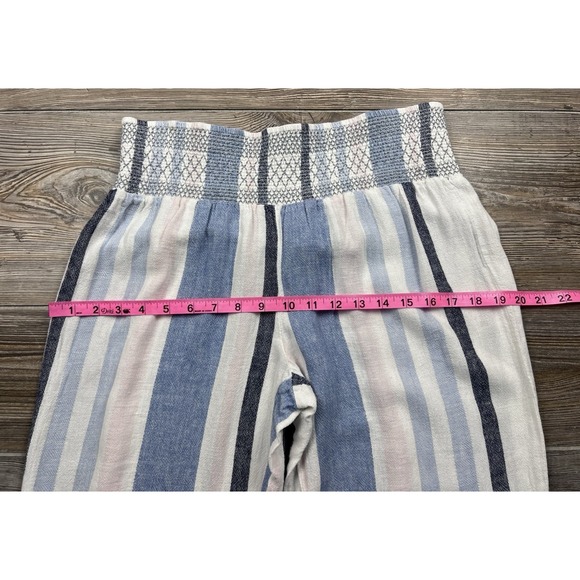 Indigo Rein Linen Blend Striped Wide Leg Pants Elastic Waist Pull-On Size L - Picture 7 of 11